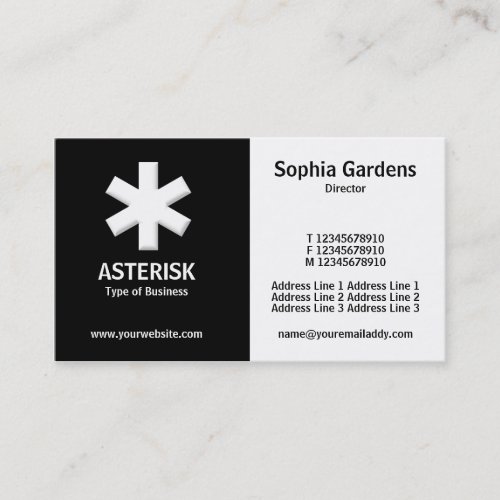 Half &amp; Half (asterisk)- Black and White Business Cards