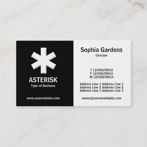Customizable Half &amp; Half (asterisk)- Black and White Business Cards