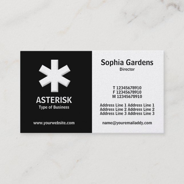 Half & Half (asterisk)- Black and White (Gold) Business Card (Front)