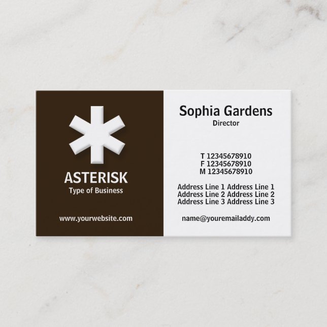Half & Half (asterisk)- Dark Brown and White Business Card (Front)