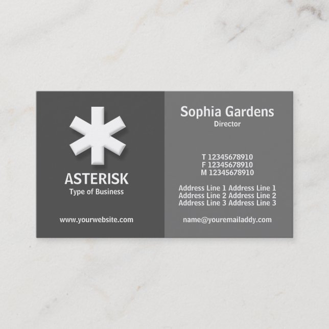 Half & Half (asterisk)- Shades of Gray Business Card (Front)