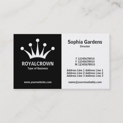 Customizable Half &amp; Half (Crown) - Black and White (Gold) Business Card Templates