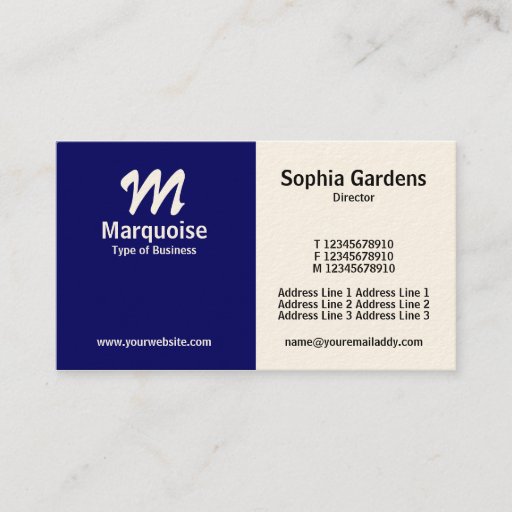 Customizable Half &amp; Half - Deep Navy Blue (Cream Card) Business Card Template