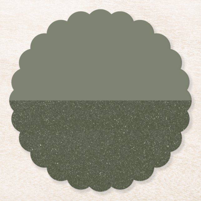 Half & Half Moss Green Scalloped Paper Coaster (Front)