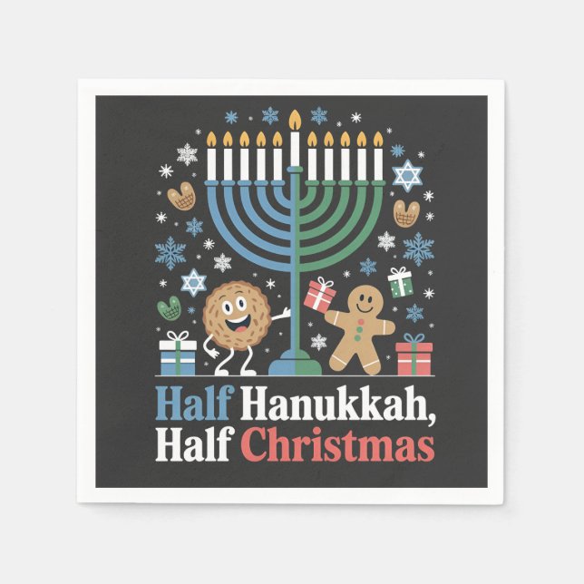 Half Hanukkah Half Christmas Funny Christmukkah  Napkins (Front)