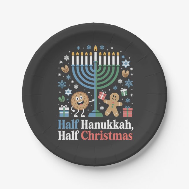 Half Hanukkah Half Christmas Funny Christmukkah  Paper Plates (Front)