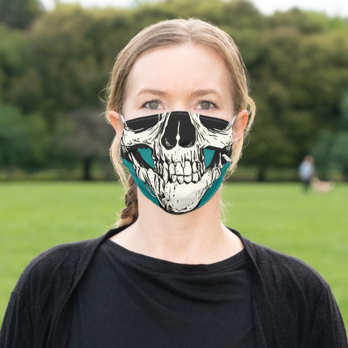 Half Head Skull Black White Drawing Teal Outline Adult Cloth Face Mask Zazzle Com