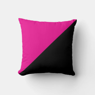 Half Hot Pink and Black Diagonal Colorblock Throw Pillow