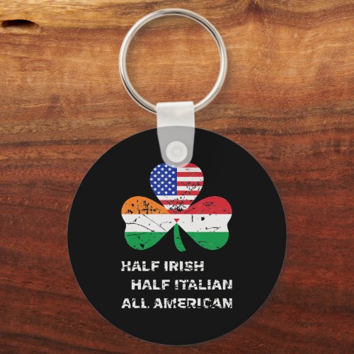 Half Irish Half Italian All American Flag Shamrock Keychain