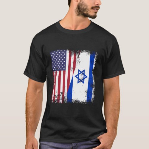 Half Israeli Flag Vintage Israel Usa Gift T_Shirt