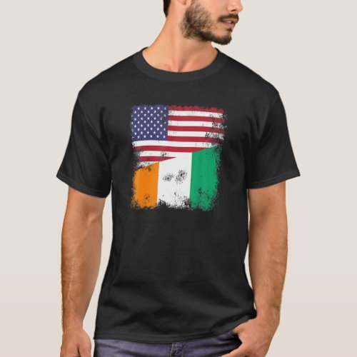 Half Ivorian Flag  Vintage Cote dIvoire USA Gift T_Shirt