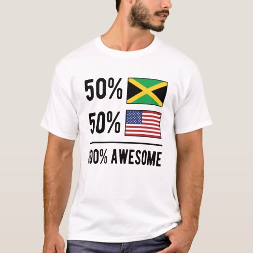 Half Jamaican Half American Flag USA Jamaica T_Shirt