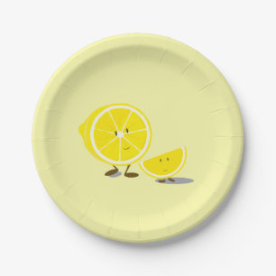 Half lemon and smiling lemon slice paper plates