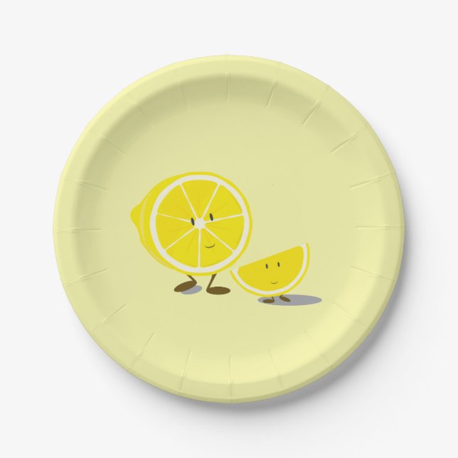 Half lemon and smiling lemon slice paper plates (Front)