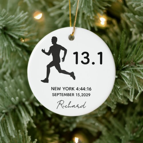 Half Marathon 13.1 Male Runner Custom Name Ceramic Ornament