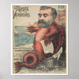 Half Mermaid Fish Vintage Horror Poster