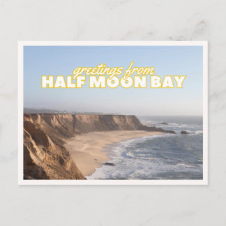 Half Moon Bay Beach Photo Retro Vintage Travel Postcard