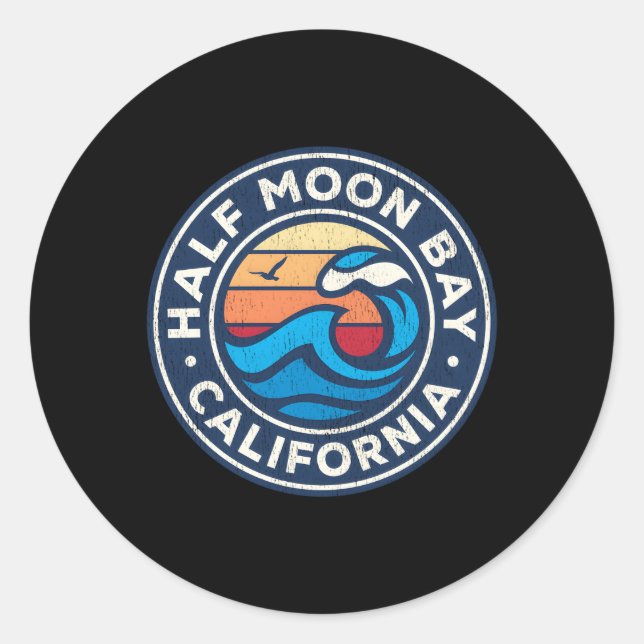 Half Moon Bay California Ca Nautical Waves Classic Round Sticker (Front)