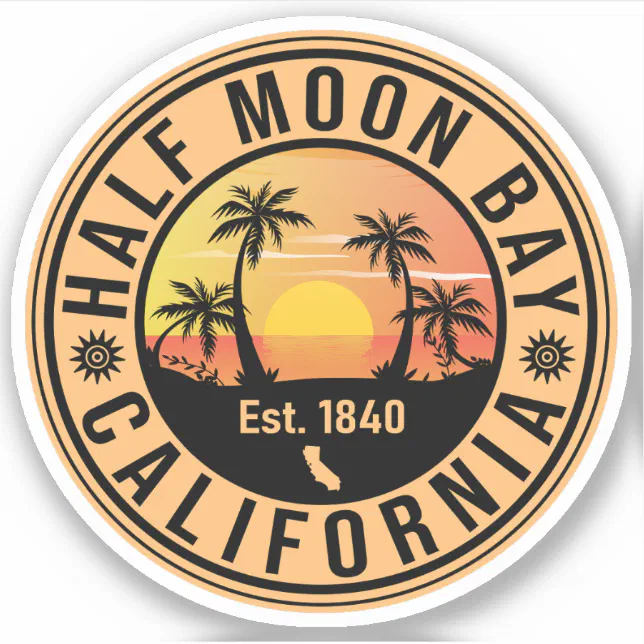 Half Moon Bay California Retro Sunset Souvenirs Sticker Zazzle