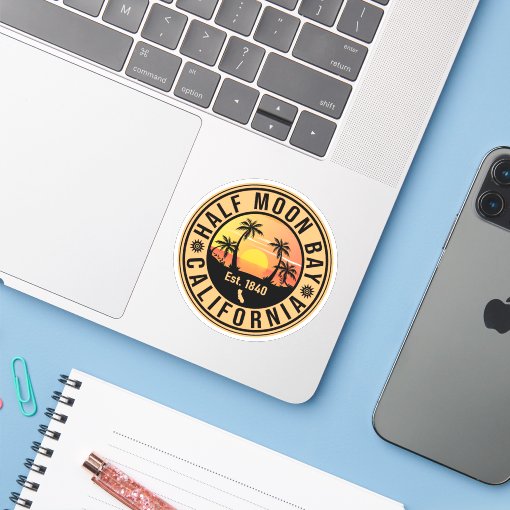 Half Moon Bay California Retro Sunset Souvenirs Sticker Zazzle