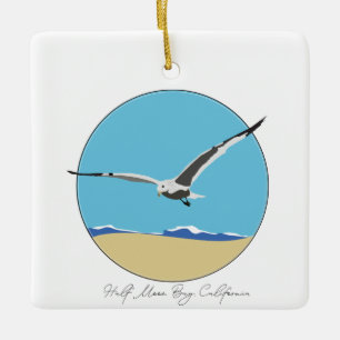 Half Moon Bay, California Sea Gull over Beach  Ceramic Ornament