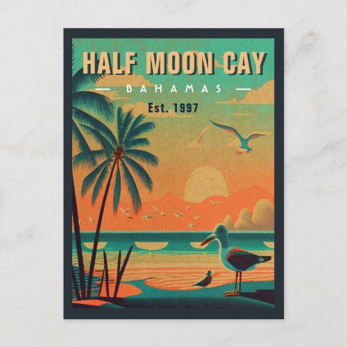 Half Moon Cay Bahamas Retro Seagull Souvenir 1950s Postcard