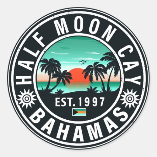 Half Moon Cay Bahamas Retro Sunset Souvenirs 60s Classic Round Sticker