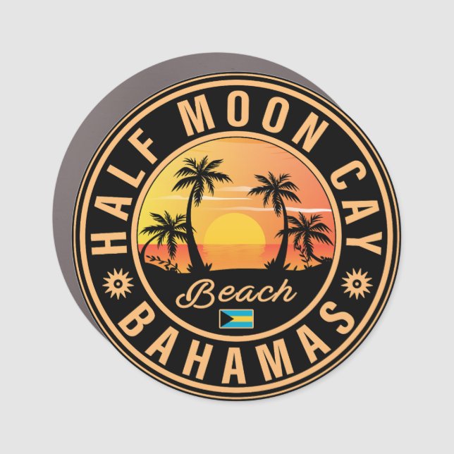 Half Moon Cay Bahamas Retro Sunset Vacation 60s Car Magnet (Front)