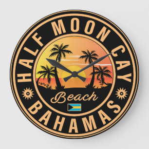 Half Moon Cay Bahamas Retro Sunset Vacation 60s Large Clock