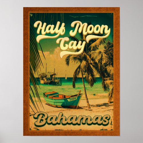Half Moon Cay Bahamas Retro Vintage Vacation 60s Poster