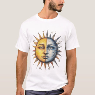 Half Moon Half Sun Human Face – Celestial Duality T-Shirt