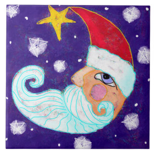 Half Moon Santa Abstract Art Ceramic Tile