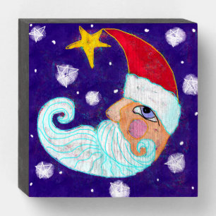 Half Moon Santa Claus Abstract Art Wooden Box Sign