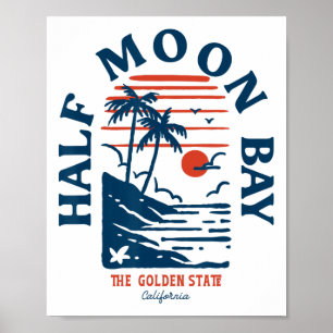 Half Moon Y California Retro Surfer Vintage Beach  Poster