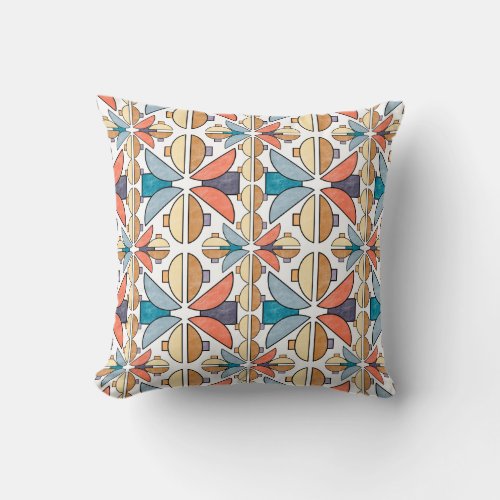 Half Moons in Coral and Teal Throw Pillow