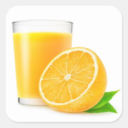 Half of orange and glass of juice square sticker