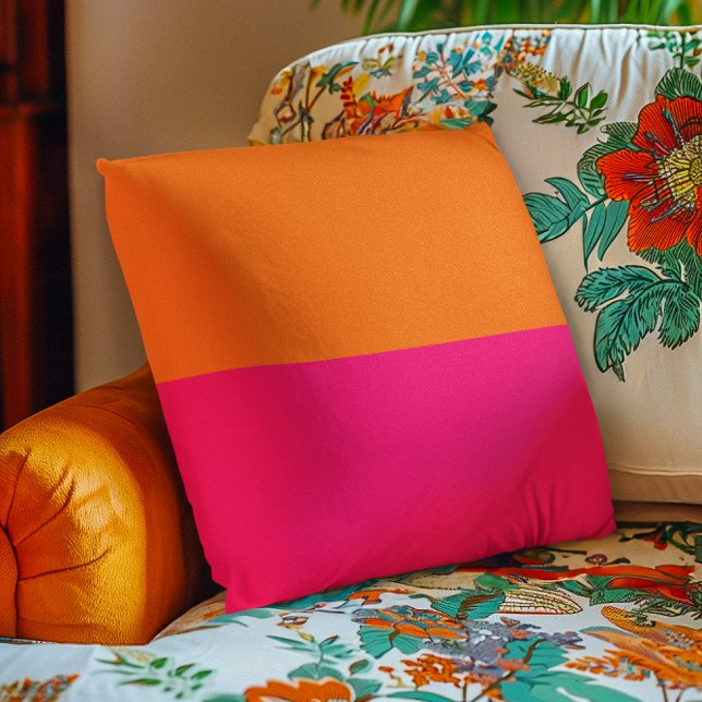 Half Orange and Bright Pink Throw Pillow (Half Orange and Bright Pink Throw Pillow)