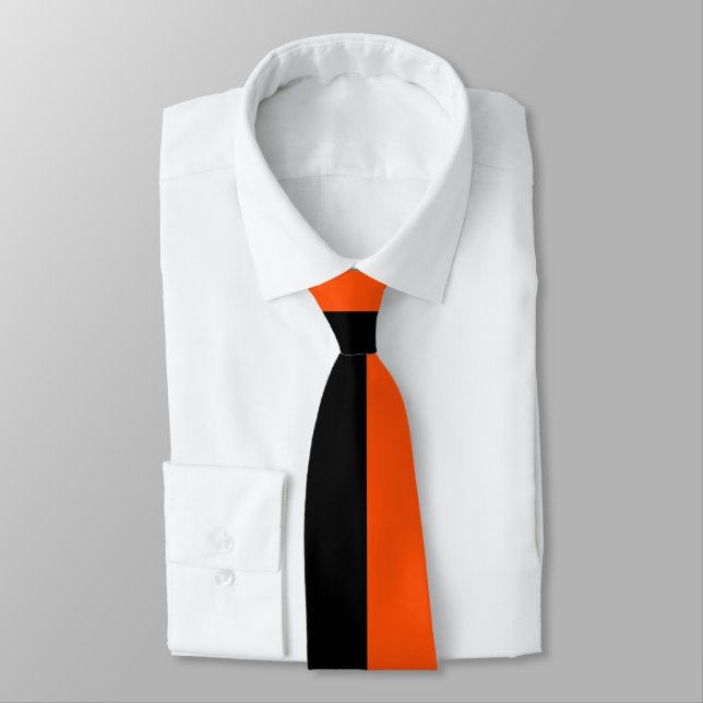 Half Orange and Half Black Colorblock Neck Tie (Tied)