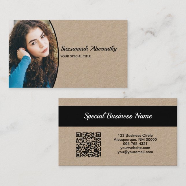 Half Oval Professional Photo Nanny & QR Code Business Card (Front/Back)