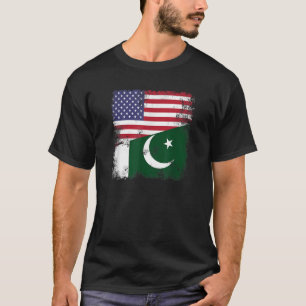 Half Pakistani Flag Vintage Pakistan USA Gift T-Shirt