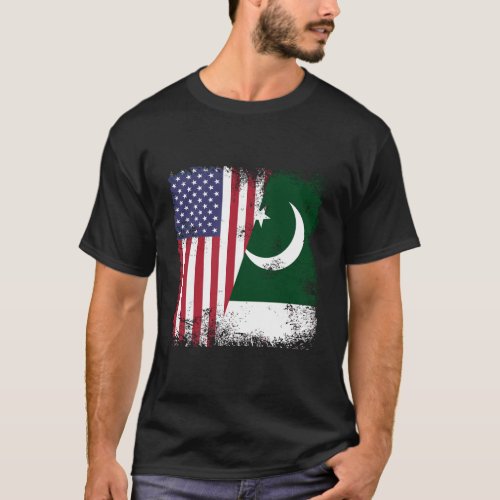 Half Pakistani Flag Vintage Pakistan Usa Gift T_Shirt