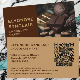 Half Photo Brown Caramel Chocolate Maker Social QR Business Card