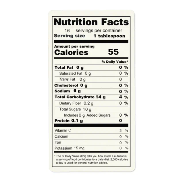 Half Pint Size Jar of Jelly Nutrition Facts Label | Zazzle