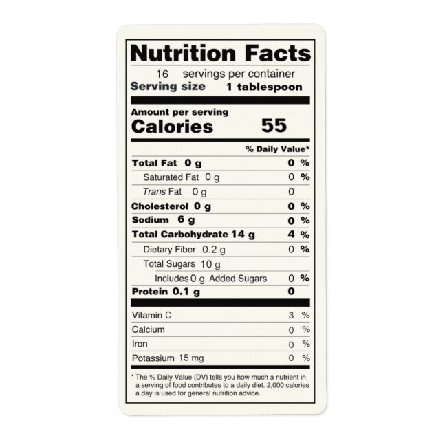 Half Pint Size Jar of Jelly Nutrition Facts Label