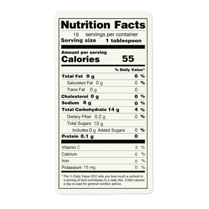 Half Pint Size Jar of Jelly Nutrition Facts Label