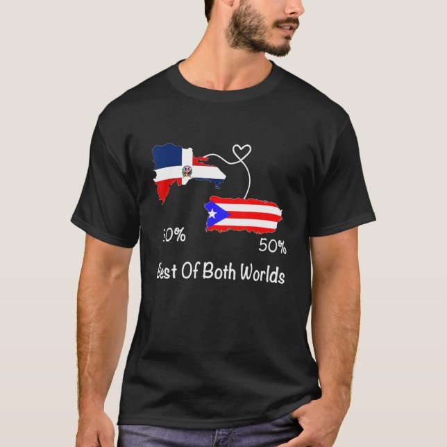 Half Puerto Rican Half Dominican Flag Map Combined T-Shirt (Front)