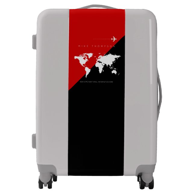 half-red half-black modern World Map Travel Luggage (Front)