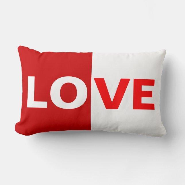 Half Red/ Half White Love Lumbar Pillow (Front)