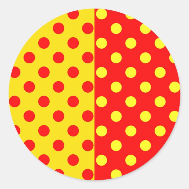 Half Red Yellow Polka Dots Pattern Design  Classic Round Sticker (Front)