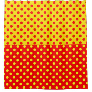 Half Red Yellow Polka Dots Pattern Design Shower Curtain